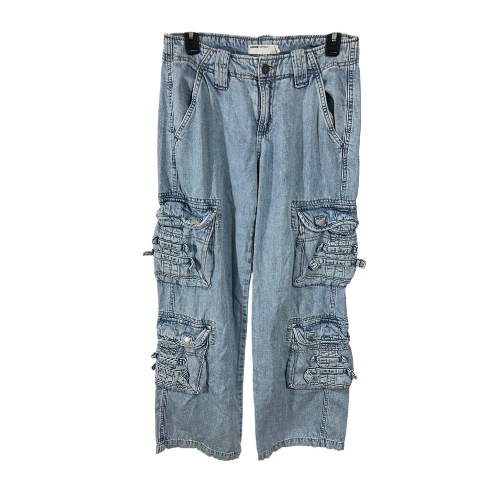 Vintage Garage Denim Cargo Jeans Womens Size 26 Light Wash Multi-Pocket Retro Y2